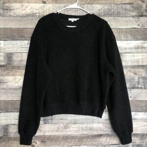 Good American Womans Sz 0 Sweatshirt Black Fleece Texture Long Sleeve
